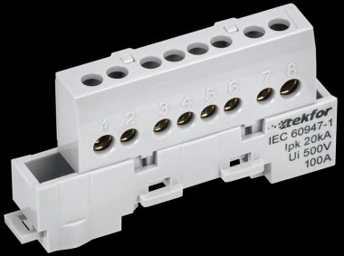 Фотография товара 'Tekfor TF-NN10-08-KL-K03 Шина L "фаза" изолированная на универсальном держателе 6х9-8-Ср'