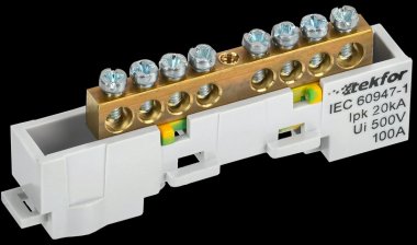 Фотография товара 'Tekfor TF-NN10-08-DL-K05 Шина PE "земля" неизолированная на универсальном держателе 6х9-8-Ж'