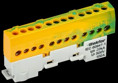 Фотография товара 'Tekfor TF-NN10-12-KL-K52 Шина PE "земля" изолированная на универсальном держателе 6х9-12-ЖЗ'