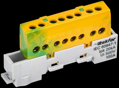 Фотография товара 'Tekfor TF-NN10-08-KL-K52 Шина PE "земля" изолированная на универсальном держателе 6х9-8-ЖЗ'