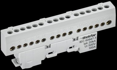 Фотография товара 'Tekfor TF-NN10-16-KL-K03 Шина L "фаза" изолированная на универсальном держателе 6х9-16-Ср'