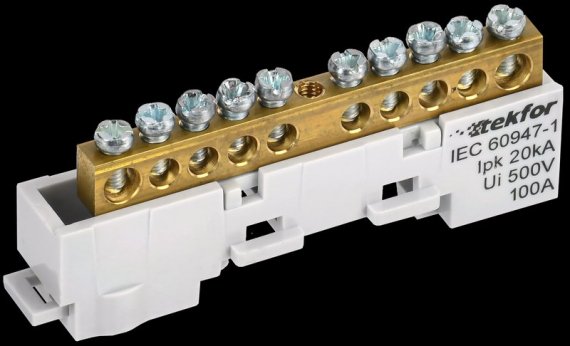 Фотография товара 'Tekfor TF-NN10-10-DL-K03 Шина L "фаза" неизолированная на универсальном держателе 6х9-10-Ср'