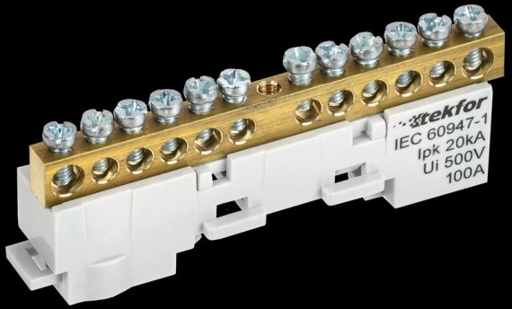 Фотография товара 'Tekfor TF-NN10-12-DL-K03 Шина L "фаза" неизолированная на универсальном держателе 6х9-12-Ср'