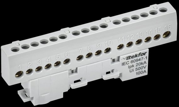 Фотография товара 'Tekfor TF-NN10-16-KL-K03 Шина L "фаза" изолированная на универсальном держателе 6х9-16-Ср'