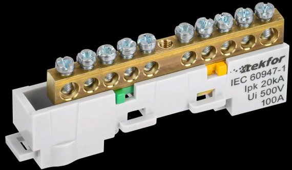 Фотография товара 'Tekfor TF-NN10-10-DL-K05 Шина PE "земля" неизолированная на универсальном держателе 6х9-10-Ж'