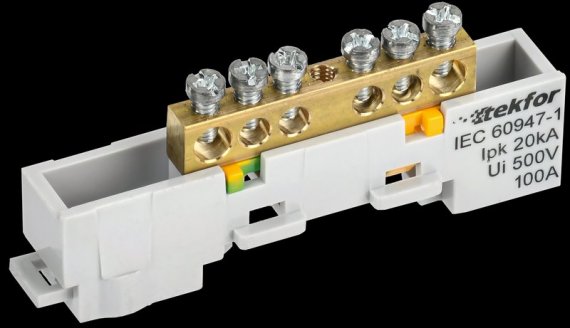 Фотография товара 'Tekfor TF-NN10-06-DL-K05 Шина PE "земля" неизолированная на универсальном держателе 6х9-6-Ж'