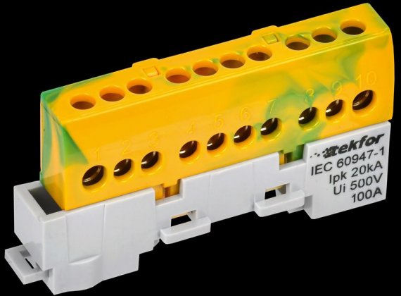 Фотография товара 'Tekfor TF-NN10-10-KL-K52 Шина PE "земля" изолированная на универсальном держателе 6х9-10-ЖЗ'